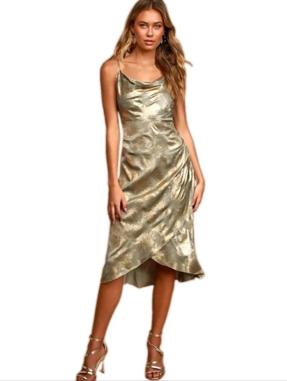 Lulus Garden Walks Sage Green and Gold Floral Print Midi Slip Dress XS